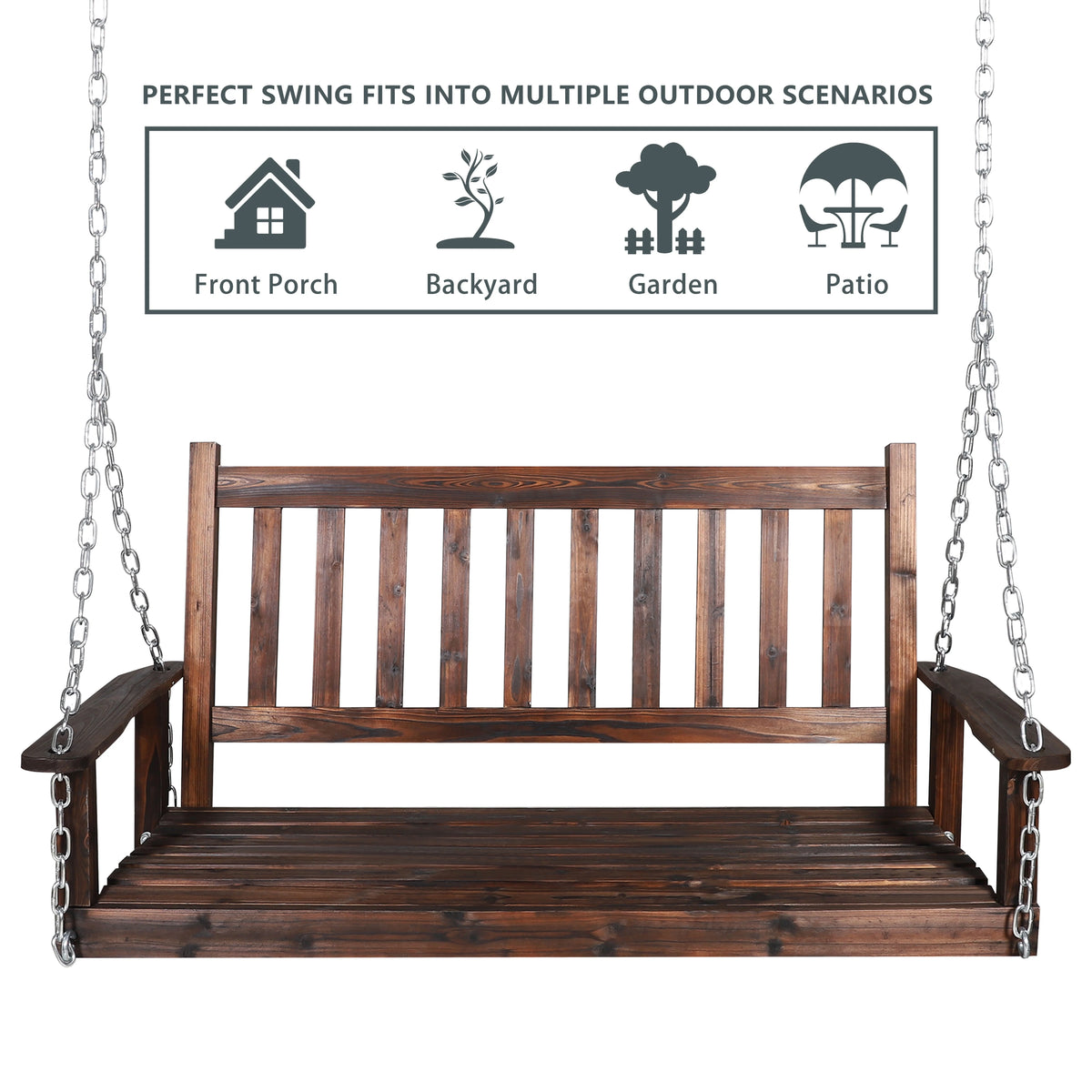 Wooden Porch Swing 4ft with Chains 2-person Swing Bench O609
