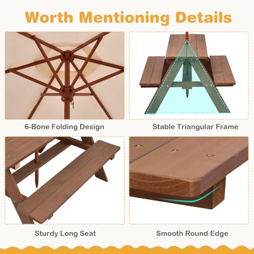 Kids Wooden Picnic Table with Umbrella F7474