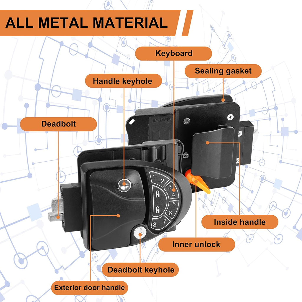 Black Zinc Alloy RV Keyless Entry Door Lock with Keypad and Remote K65707