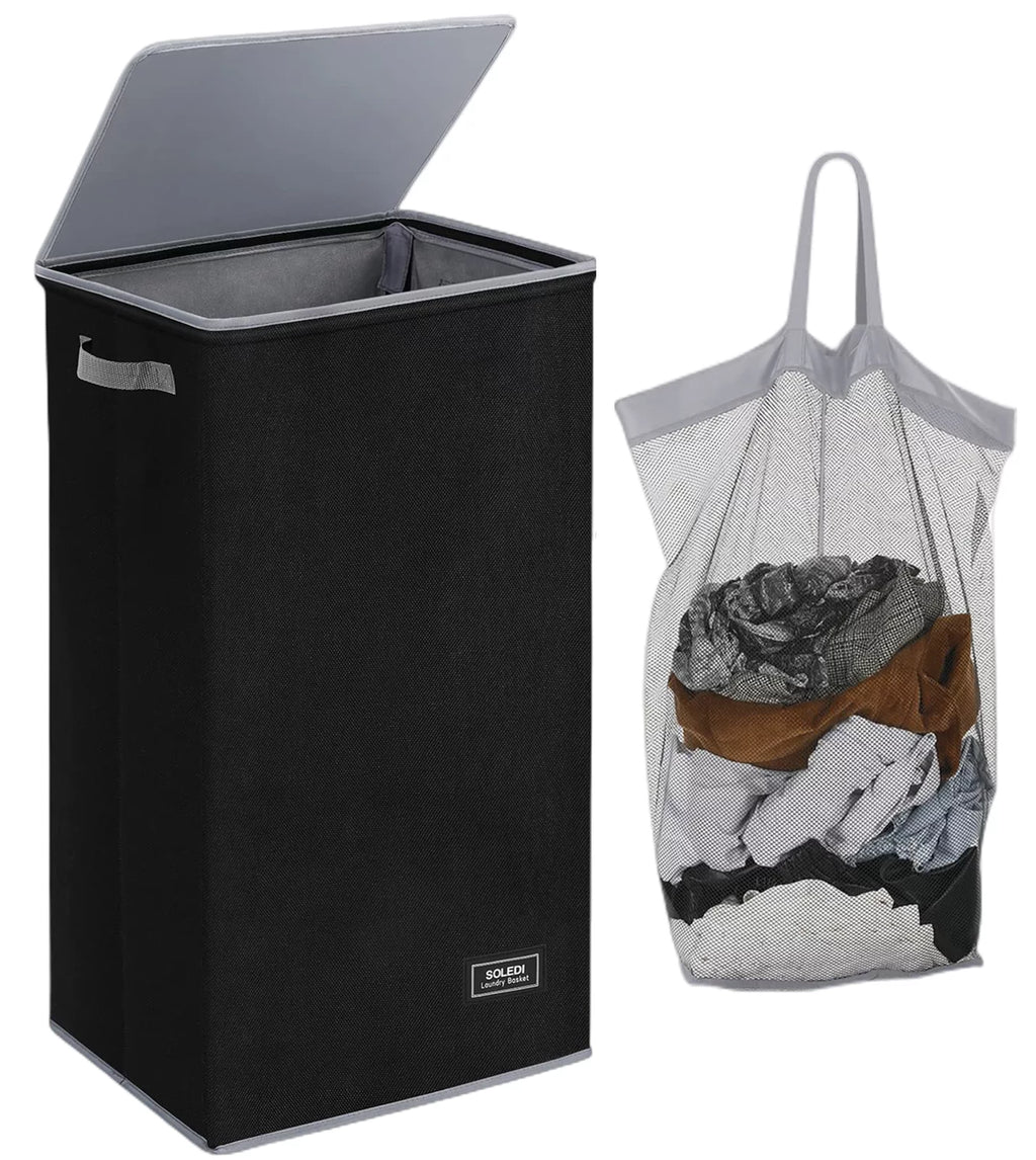 100L Collapsible Laundry Hamper with Lid & Laundry Bag S879