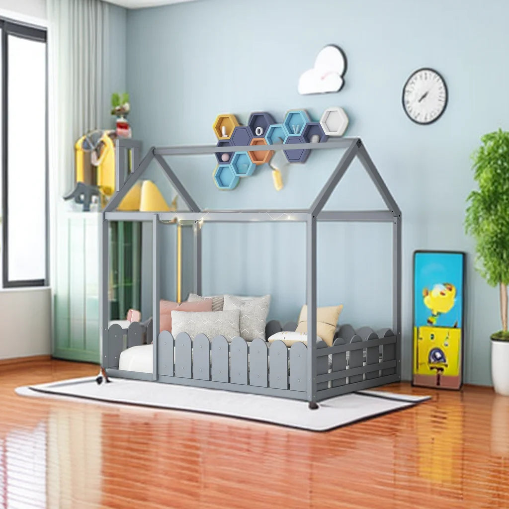 Twin Size Pine Wood House Bed Frame E52721