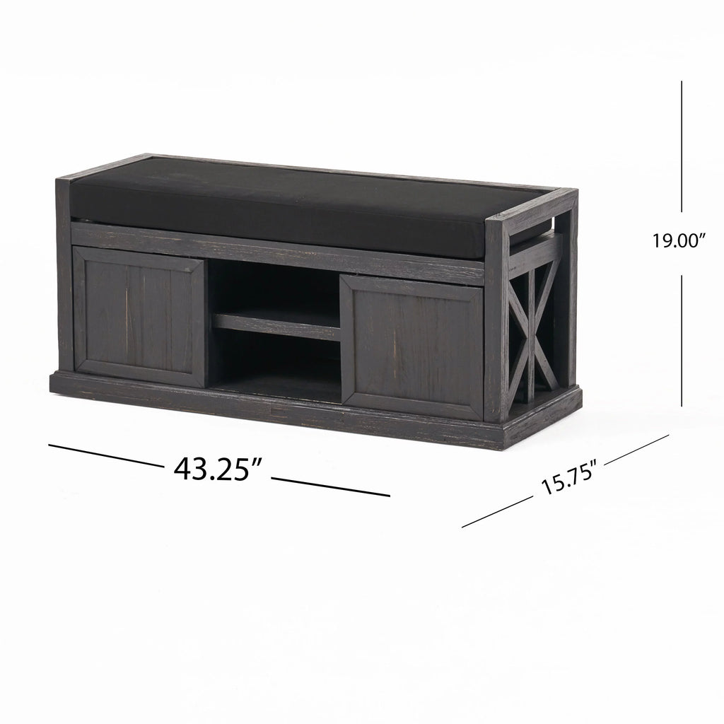 Acacia Wood Storage Bench with Cushion W438