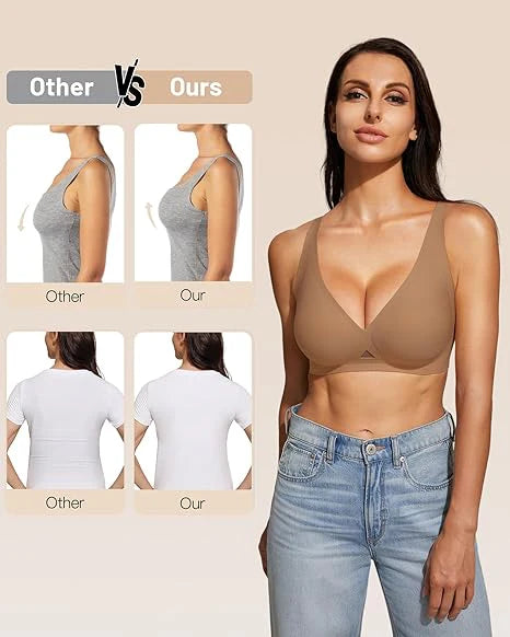 Wireless Deep V Neck Bra with Breathable Mesh Panels P7886