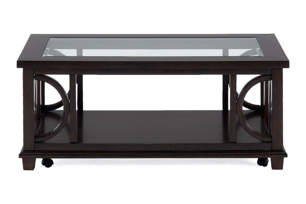 Brown Contemporary Wood and Glass Coffee Table O846
