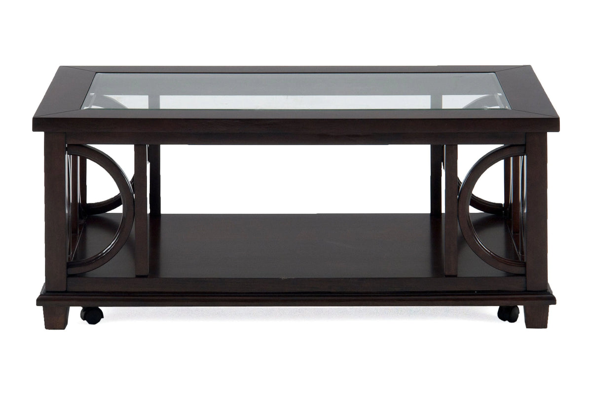 Brown Contemporary Wood and Glass Coffee Table O846