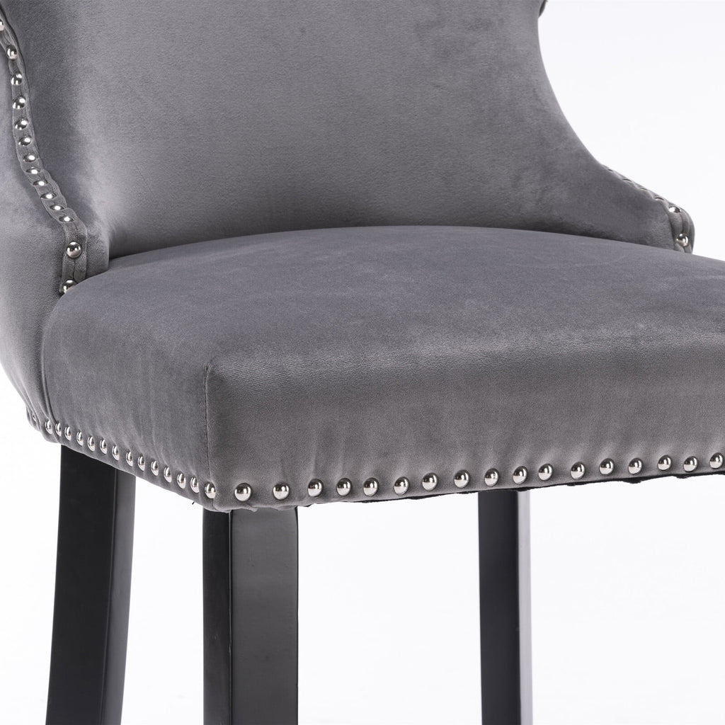 Velvet Wing-Back Upholstered Bar Stools Set of 2 with Solid Wood Legs U83451