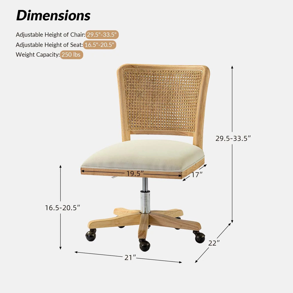 Beige Swivel Adjustable Rattan Back Task Chair Y789