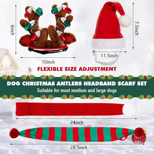 4 Pcs Dog Christmas Antlers Headband Scarf Set E5875