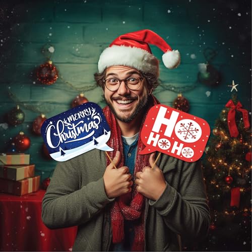 Christmas Photo Booth Props 41-pc Kit with Sign, Adhesive Pads, Sticks L22621