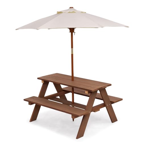 Kids Wooden Picnic Table with Umbrella F7474