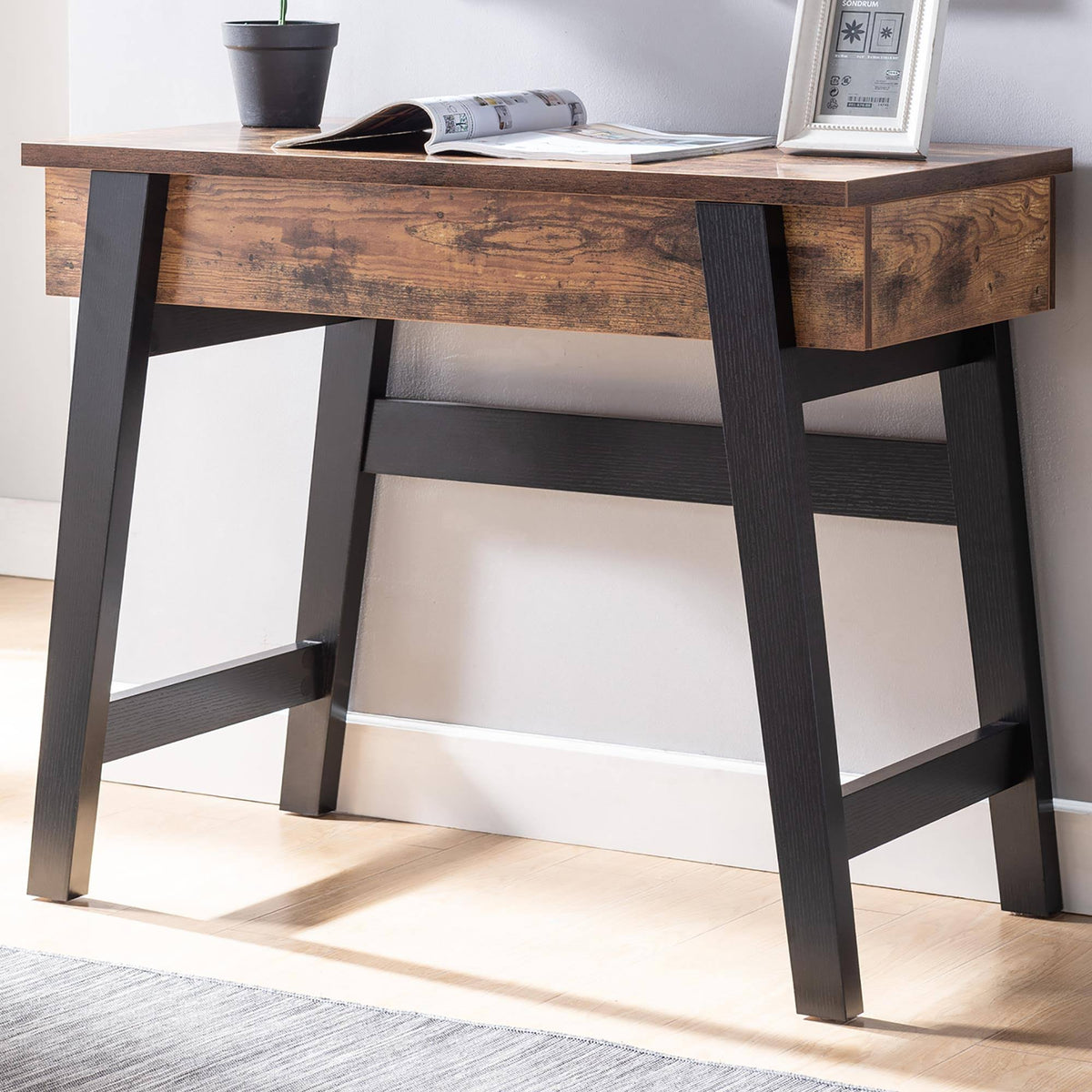 Lift-Top Desk in Distressed Wood and Black M453