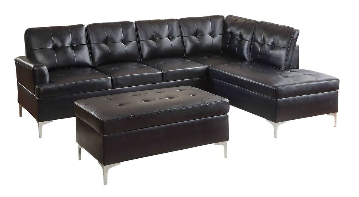 Black PU Leather Chaise Sofa and Ottoman Set Y472