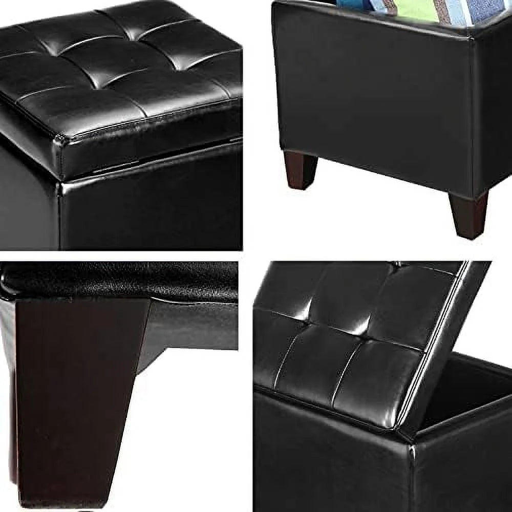 Off-White PU Leather Tufted Cube Ottoman Z208096