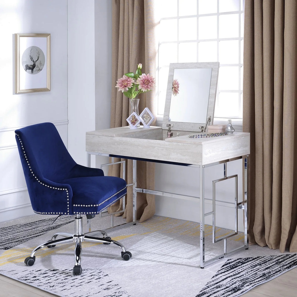 Vanity Desk in Chrome and White J6362