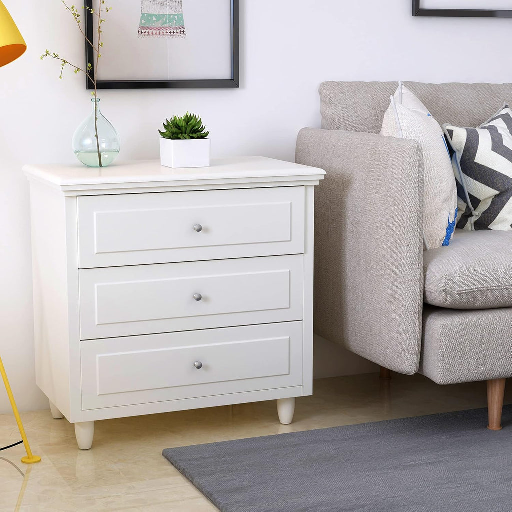 White 3 Drawer Nightstand L703