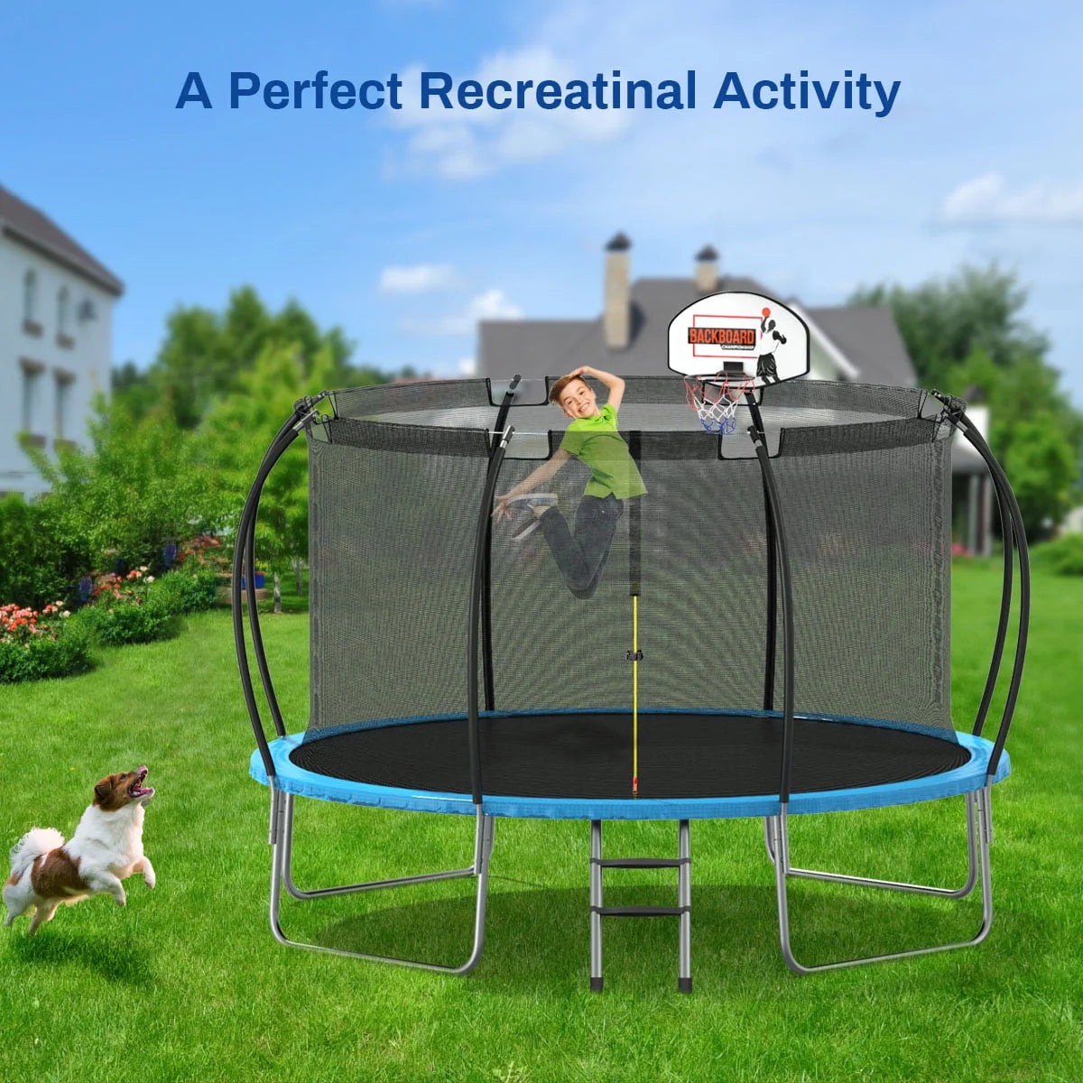 12 ft Trampoline with Enclosure and Basketball Hoop E5418