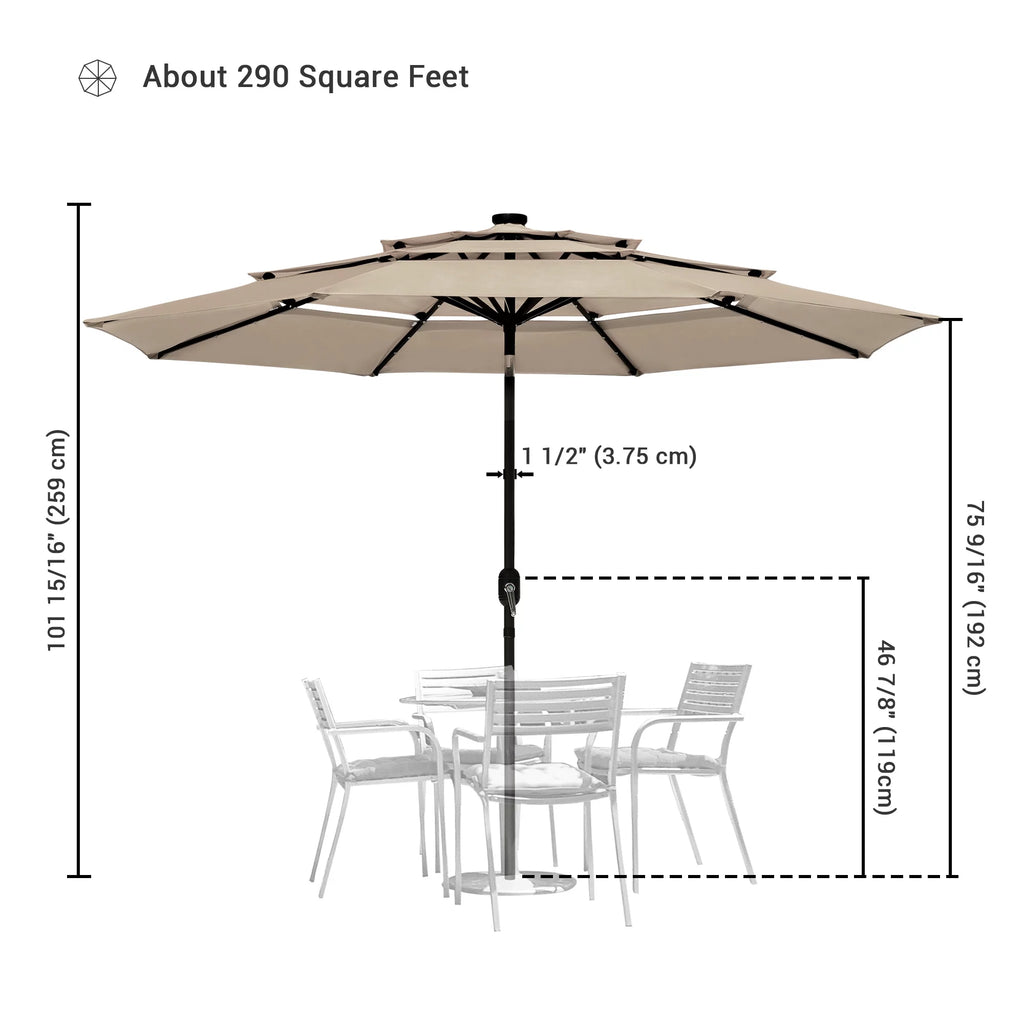10 Ft 3 Tier Solar LED Patio Umbrella R1901