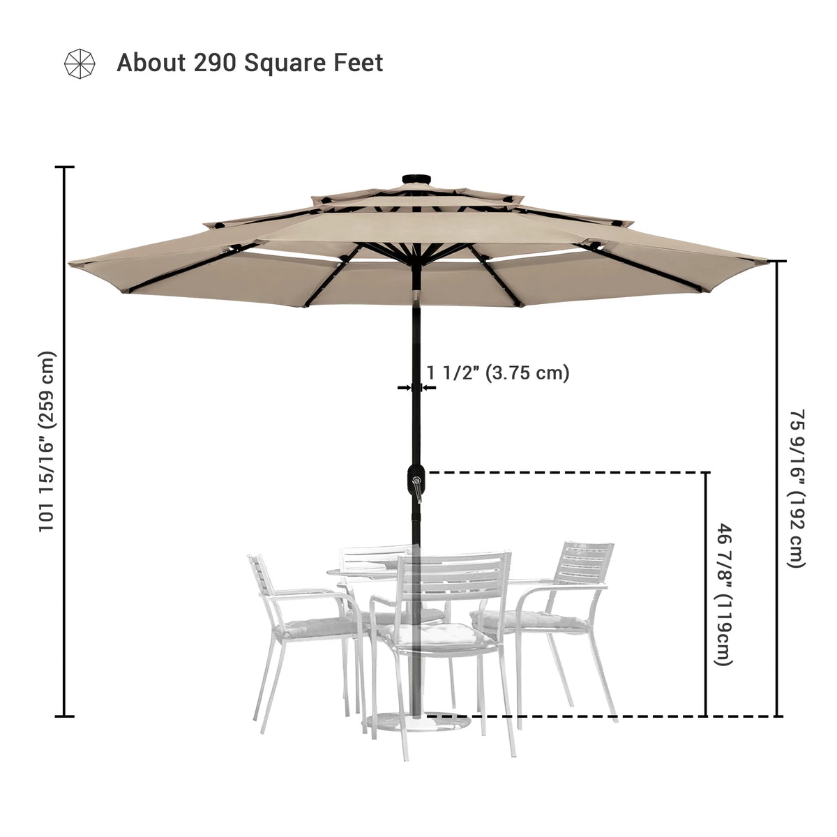 10 Ft 3 Tier Solar LED Patio Umbrella R1901