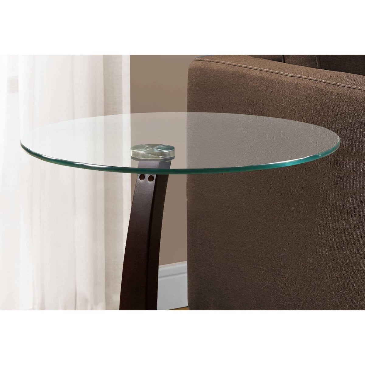 Cappuccino Bentwood Accent Table with Tempered Glass E2788