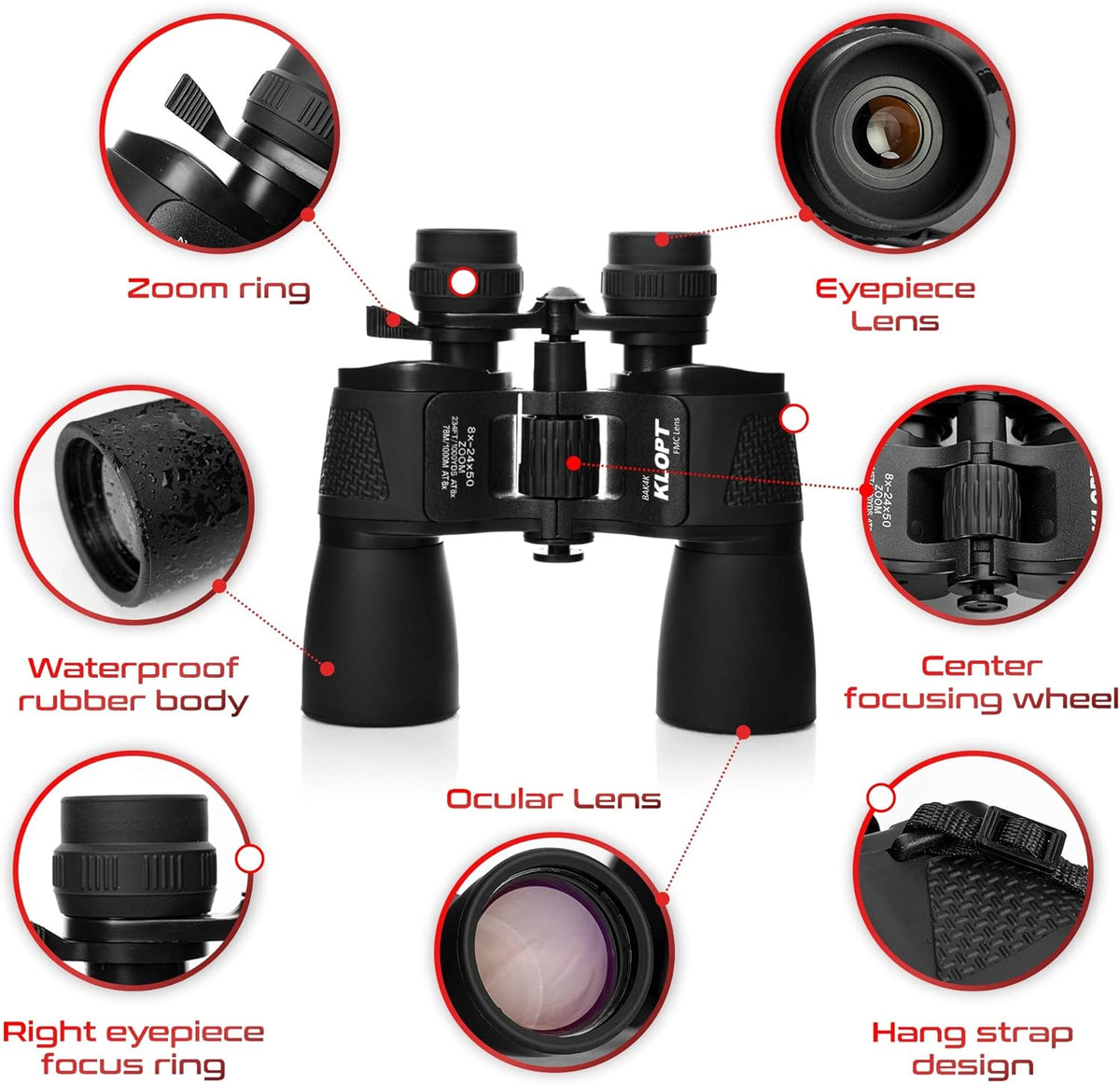 8x-24x50mm Porro Prism Binoculars with Carrying Case H2304