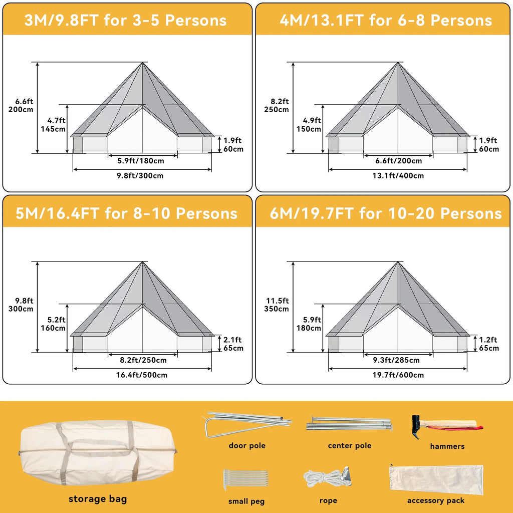 4 Seasons Waterproof Cotton Camping Tent with Stove Jacks G39919