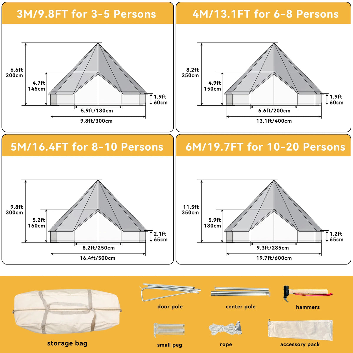 4 Seasons Waterproof Cotton Camping Tent with Stove Jacks G39919