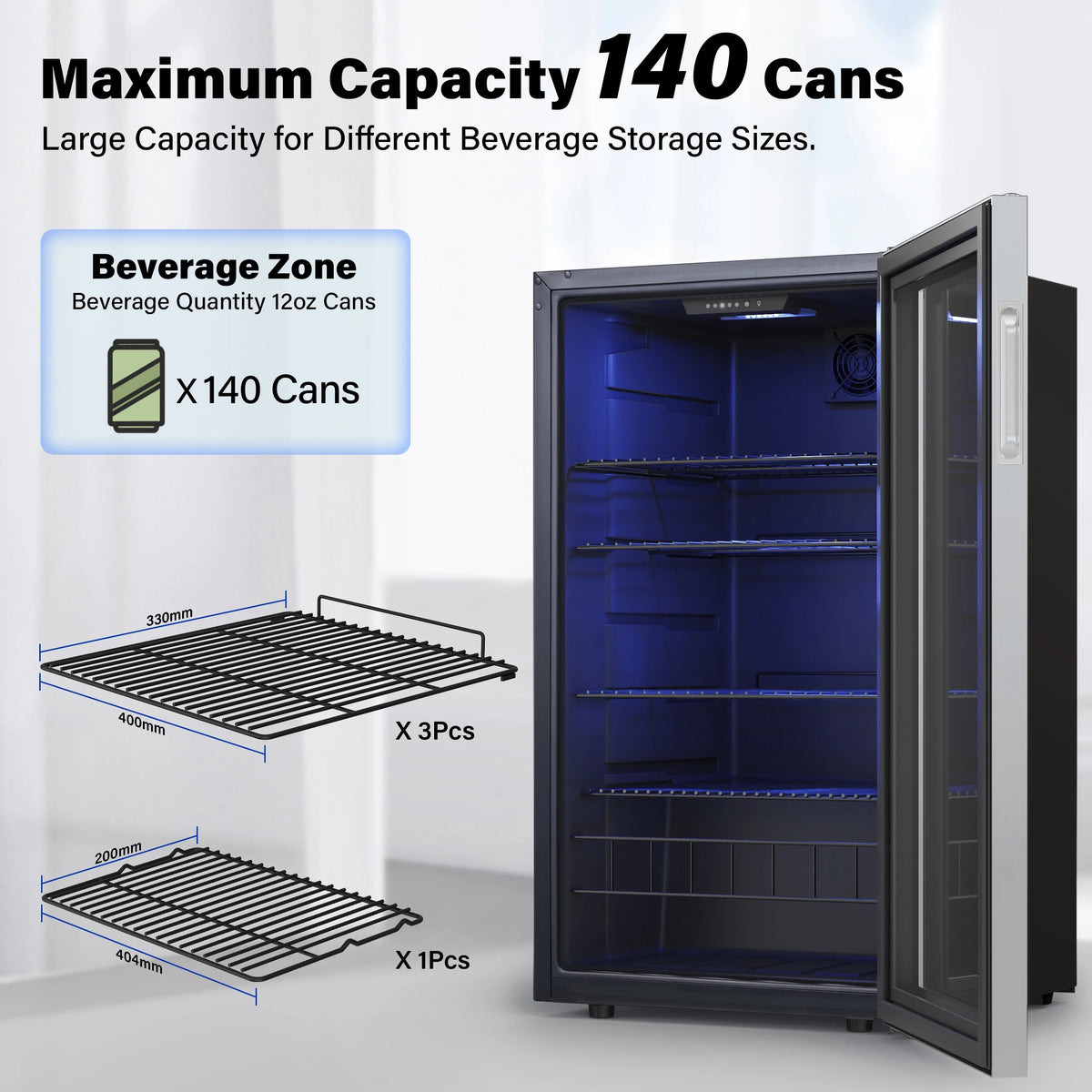 102-140 Can Freestanding Mini Drink Fridge with Glass Door M8233