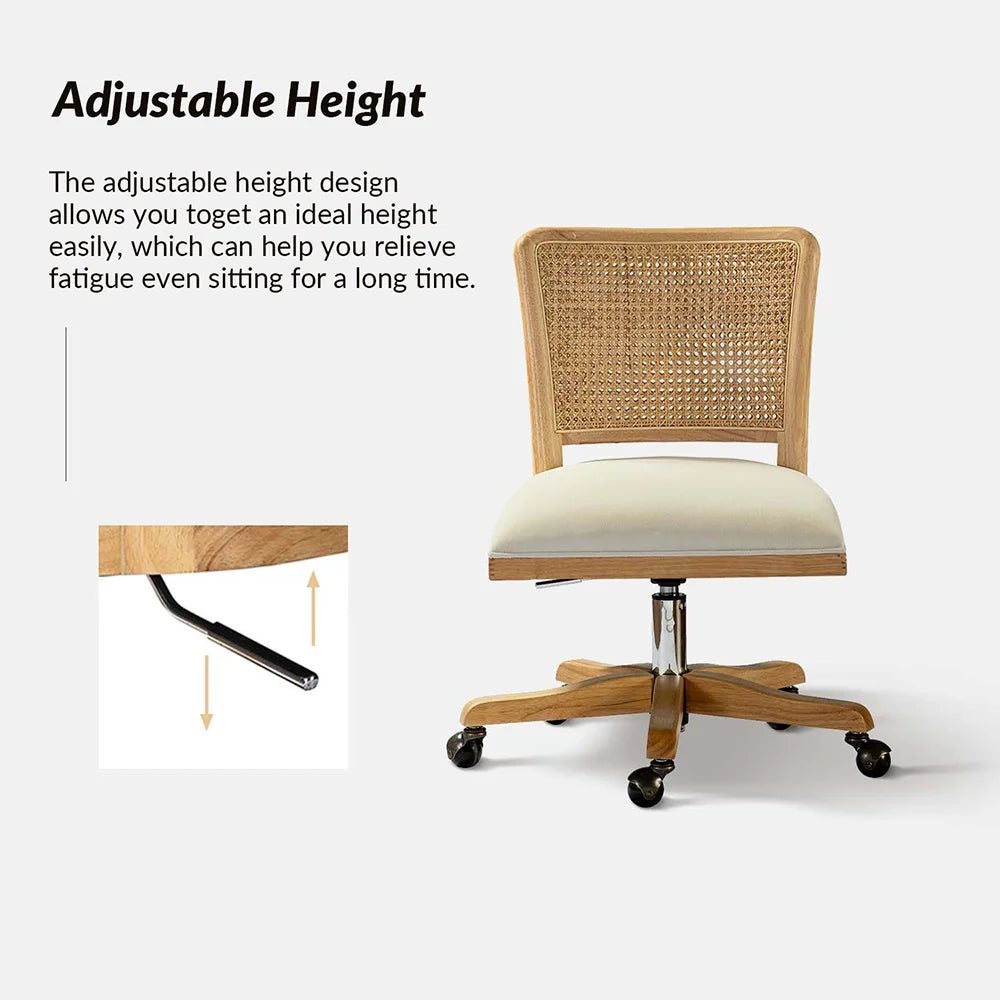 Beige Swivel Adjustable Rattan Back Task Chair Y789