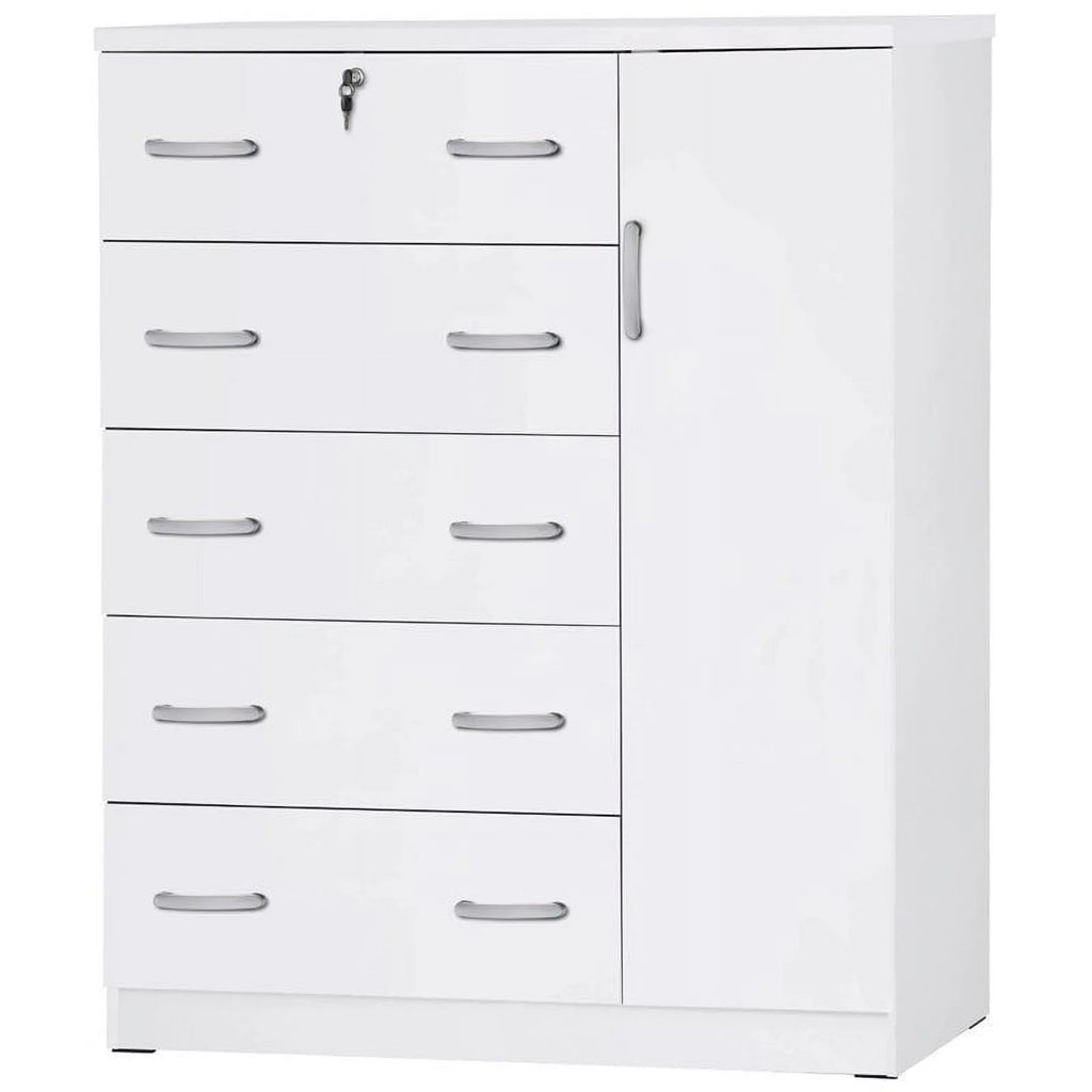 White Queen Captains Bed & Tall Chest Wardrobe Set F931128