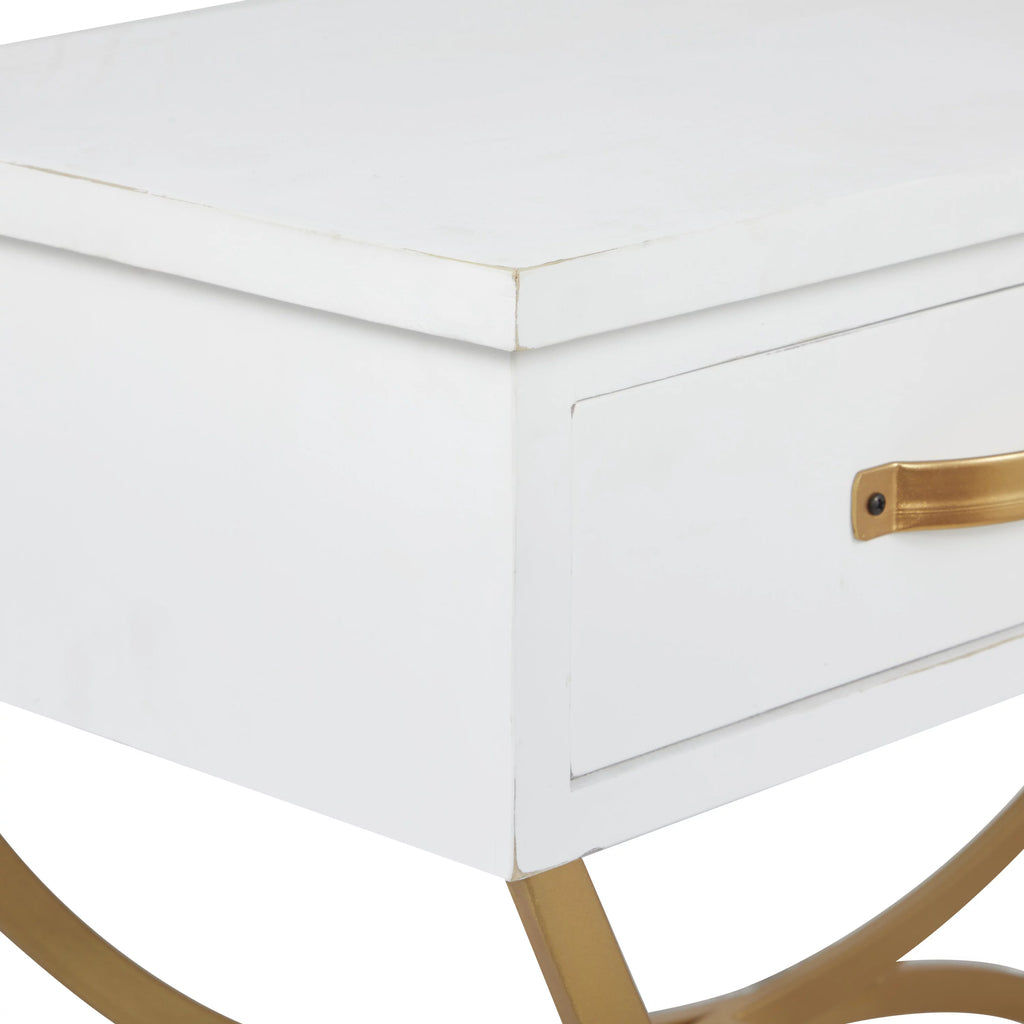 White Wood 2 Drawers Console Table with Arched Base Q501