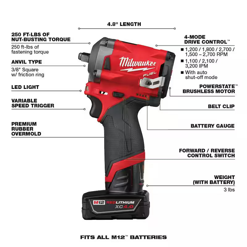 12V Brushless Cordless 3/8 in. Impact Wrench Kit with 6.0Ah Battery A37680