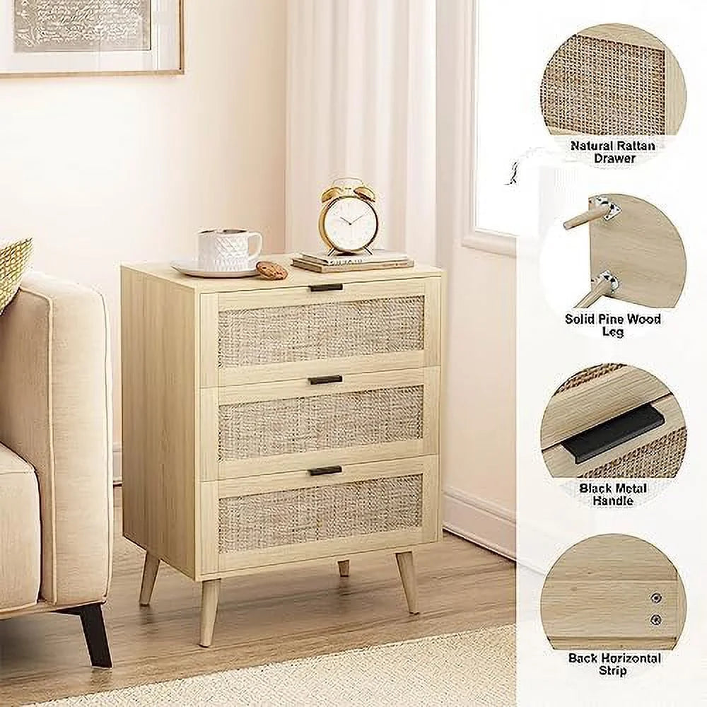 3 Drawer Rattan Dresser with Solid Wood Legs I433396