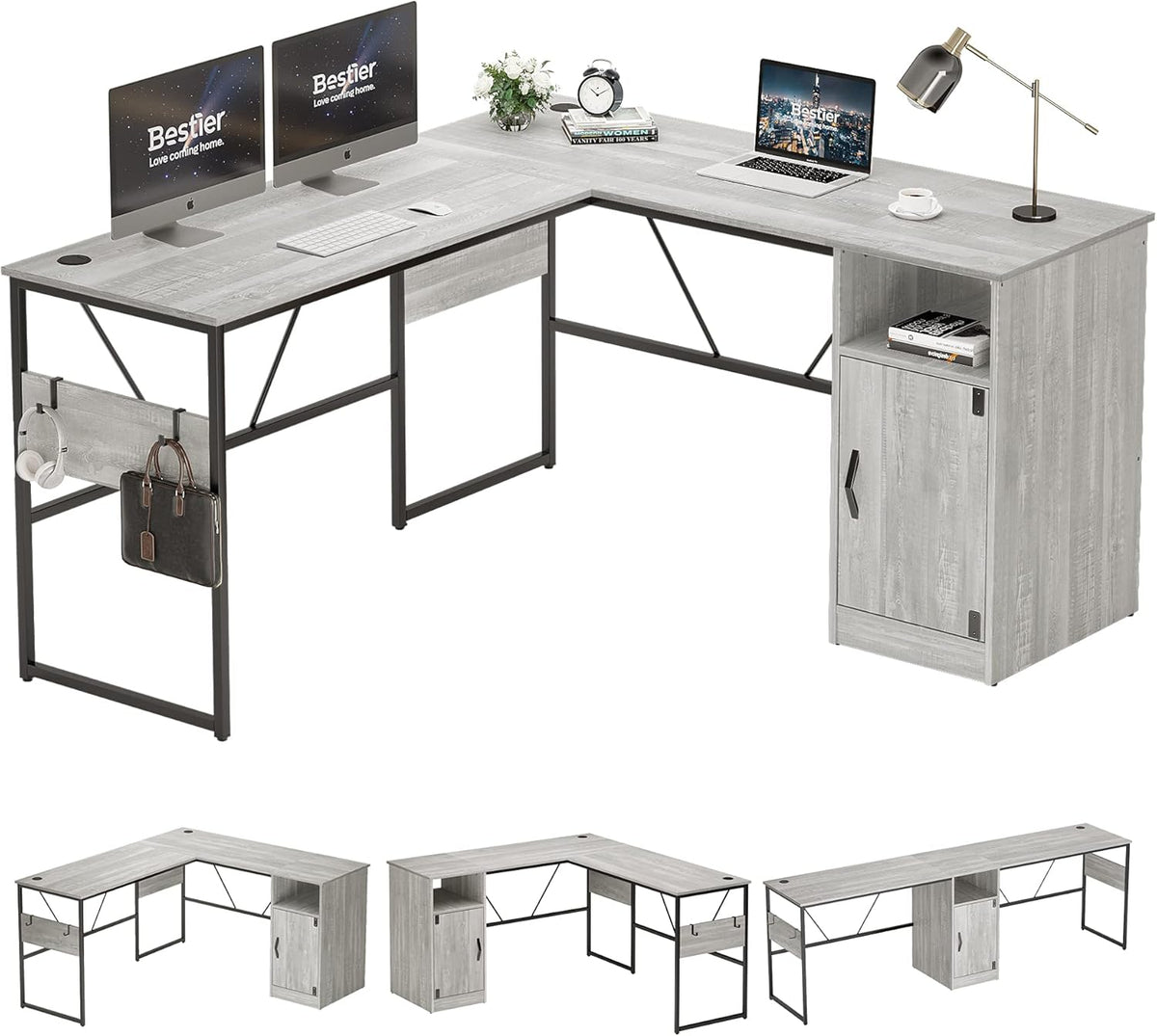 L Shaped Desk with Storage Cabinet 60 Inch Corner Desk L88489