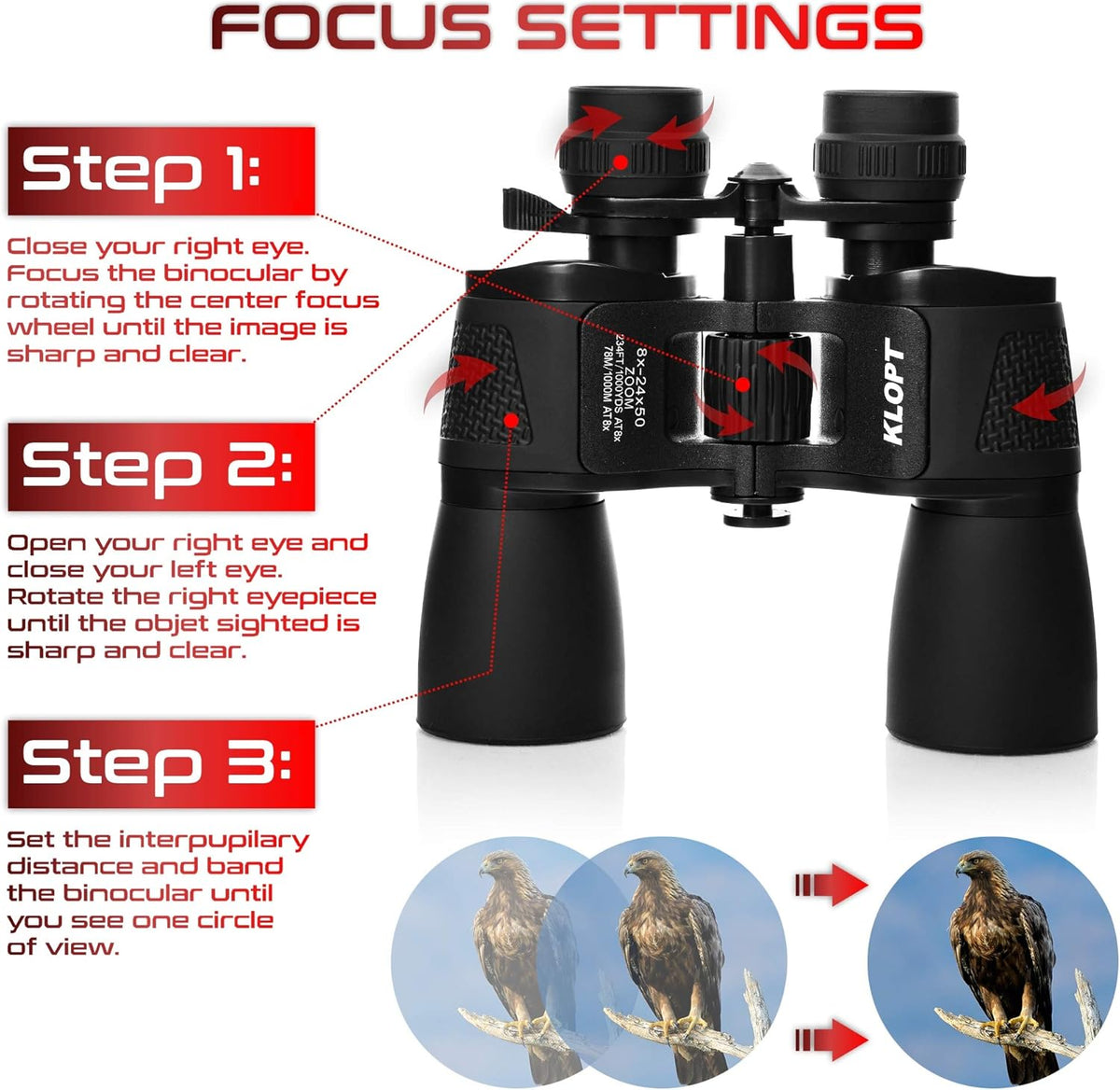 8x-24x50mm Porro Prism Binoculars with Carrying Case H2304