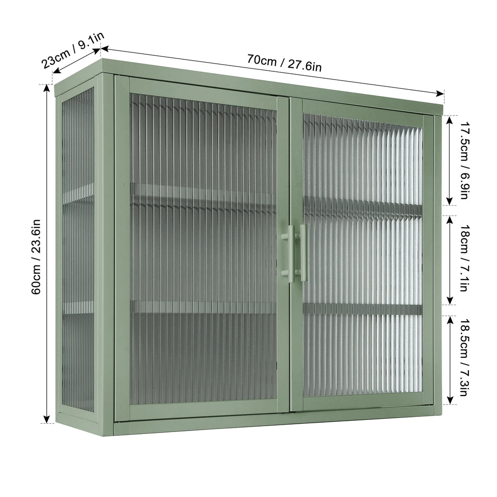 Mint Green Double Glass Door Wall Cabinet with Detachable Shelves D7372