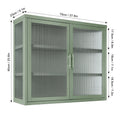 Mint Green Double Glass Door Wall Cabinet with Detachable Shelves D7372