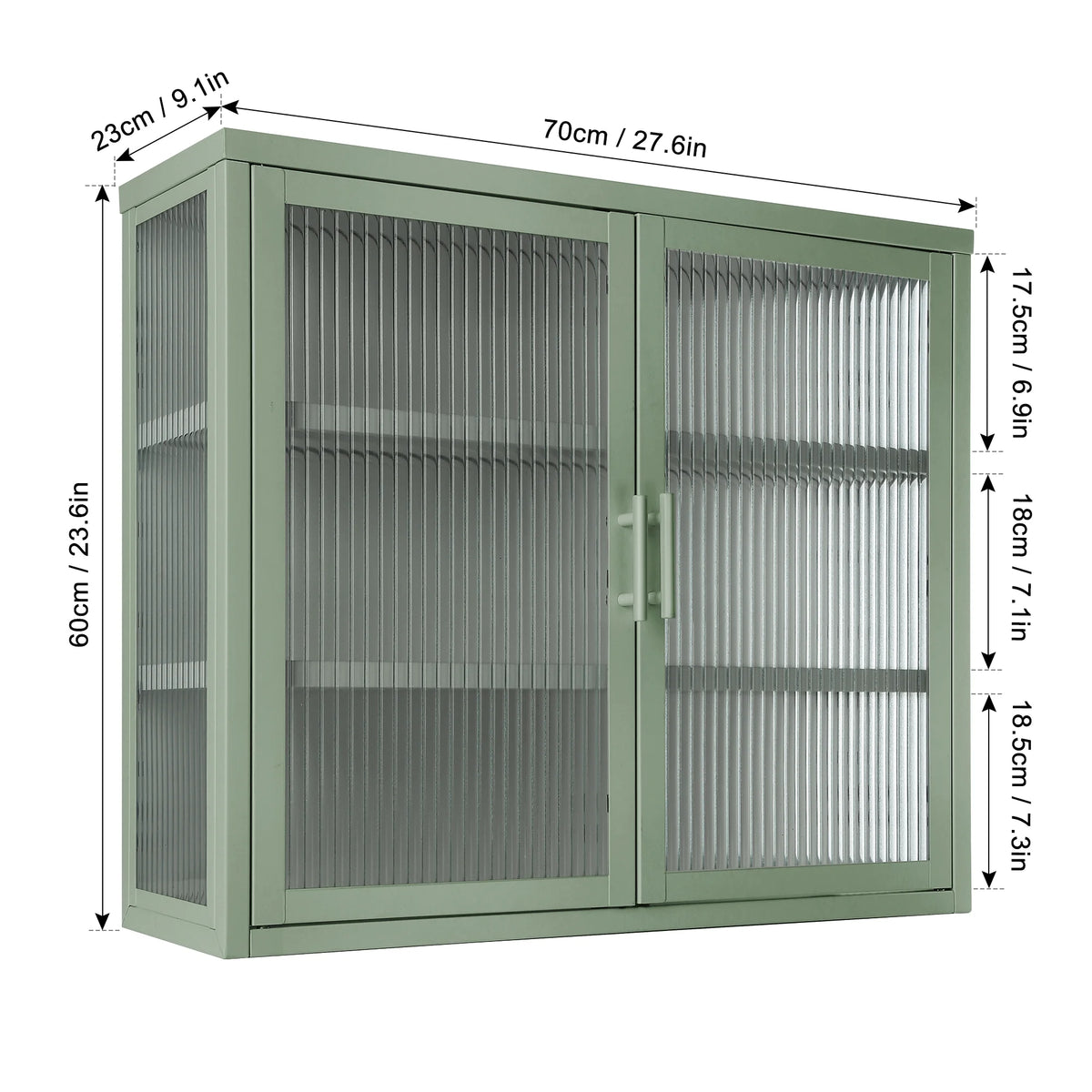 Mint Green Double Glass Door Wall Cabinet with Detachable Shelves D7372
