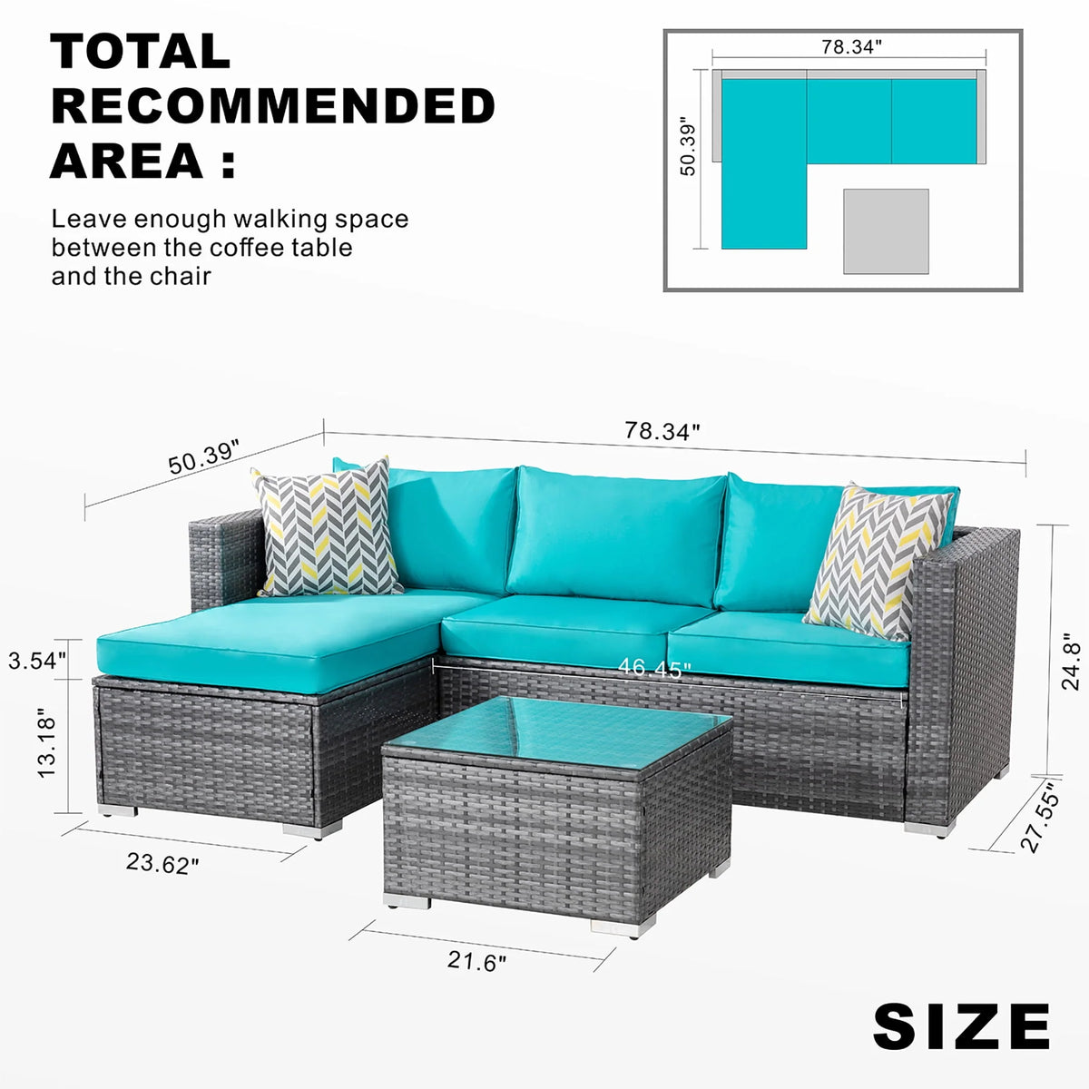 3 Piece Aegean Blue Outdoor Sectional Sofa Set W77813