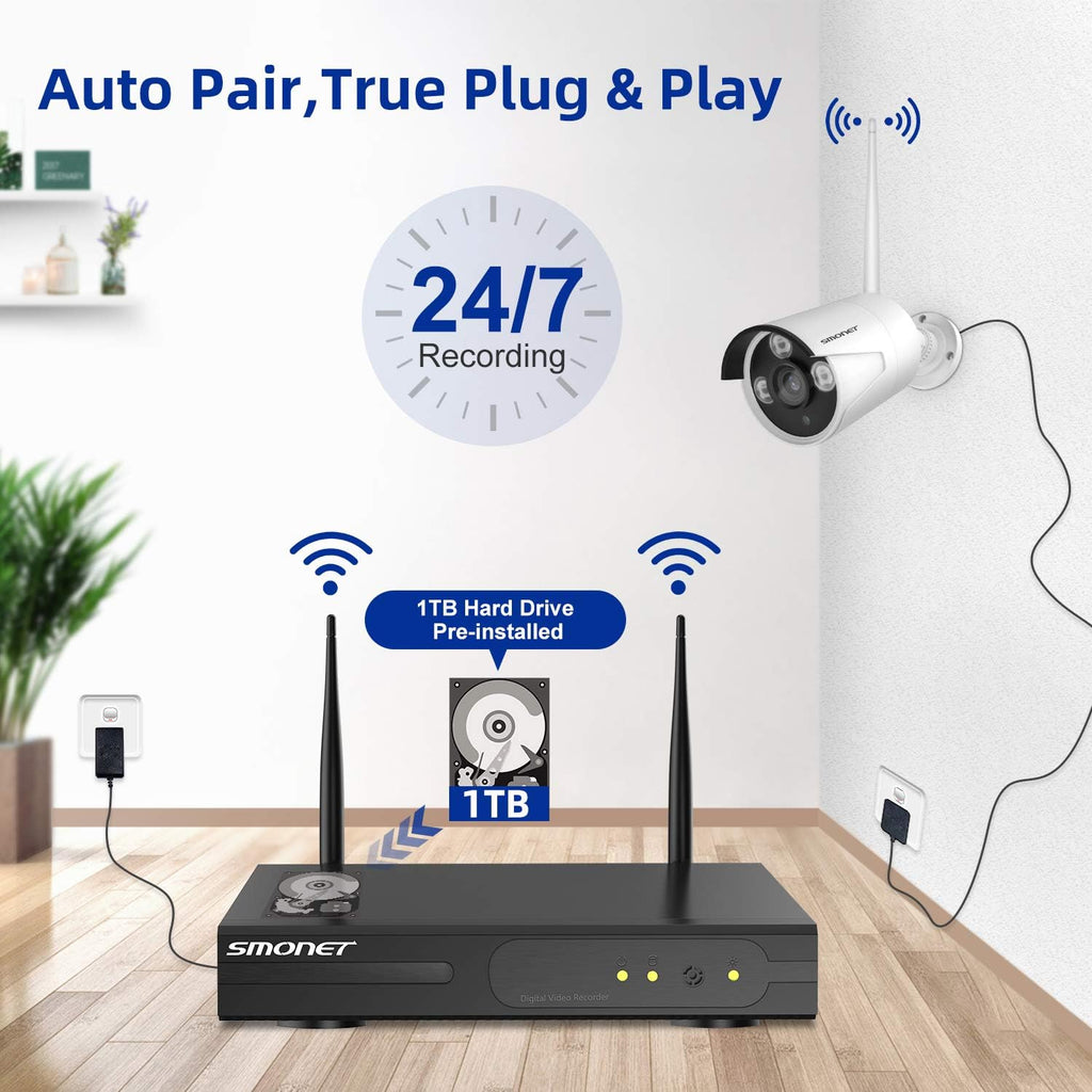 Wireless Security Camera System with 12” Monitor 2TB Hard Drive 8 Channel 4pcs 1080P Indoor Outdoor IP Cameras Night Vision W5705