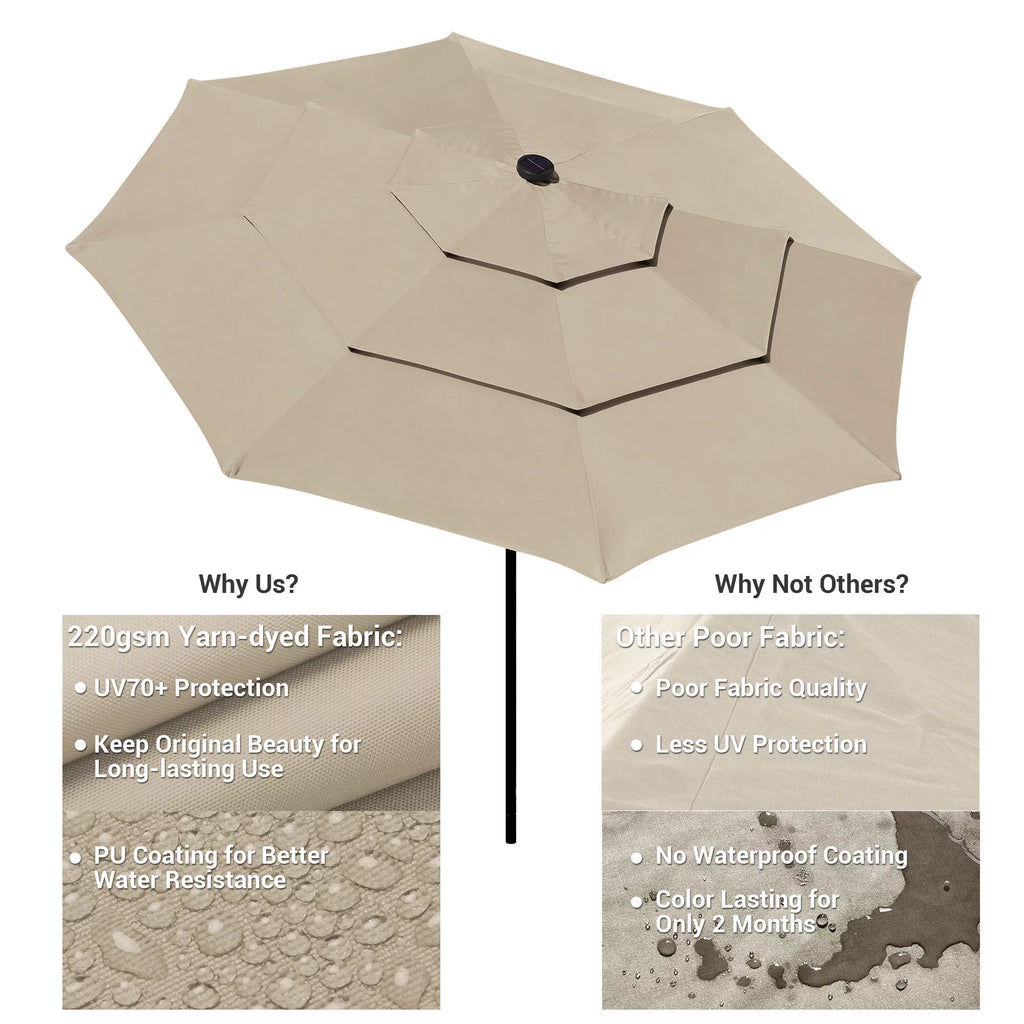 10 Ft 3 Tier Solar LED Patio Umbrella R1901