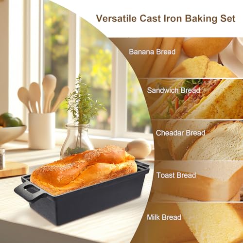 2 in 1 Cast Iron Bread Pan with Lid 9×5 Inch Loaf Pan Set G60694