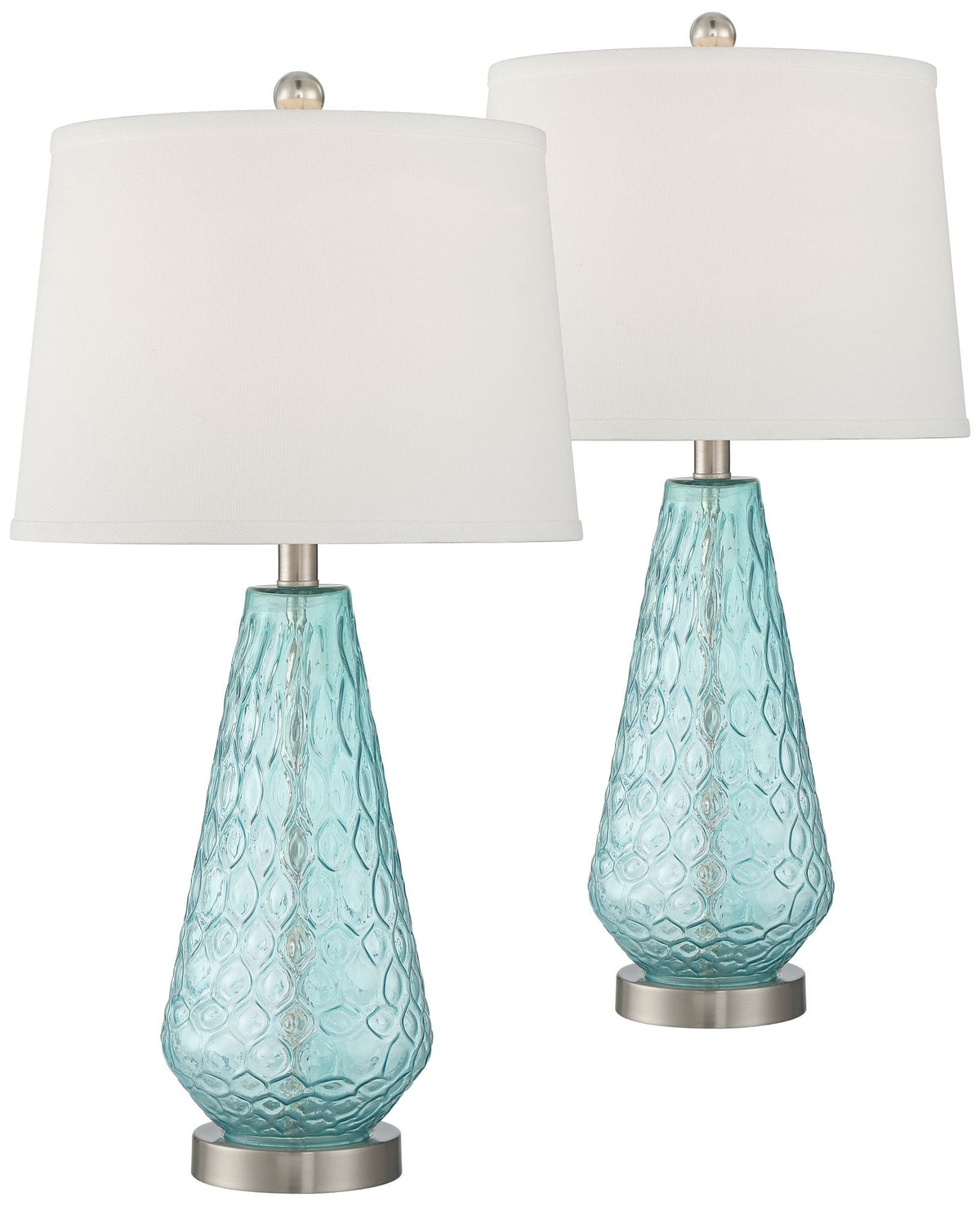 Blue Textured Glass Table Lamps Set of 2 Y4891