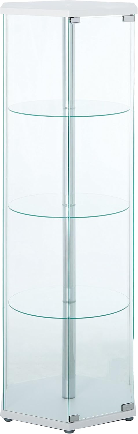 4-shelf Hexagon Shaped Curio Cabinet White and Clear Q667001