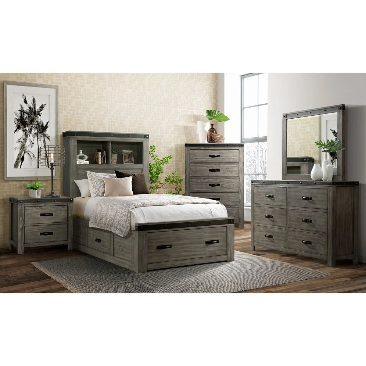 Gray 6-Drawer Wood Dresser & Mirror Set U22647