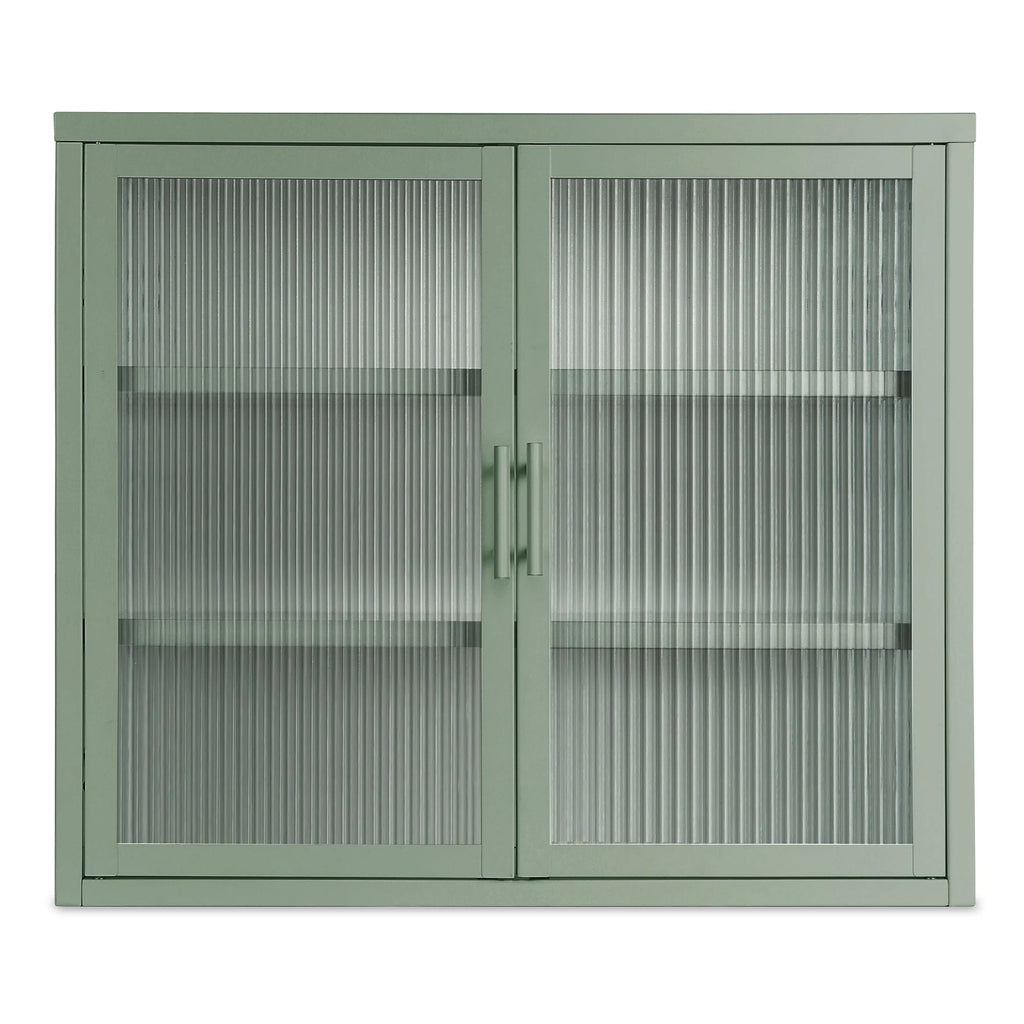 Mint Green Double Glass Door Wall Cabinet with Detachable Shelves D7372