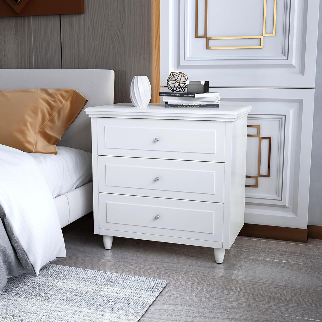 White 3 Drawer Nightstand L703