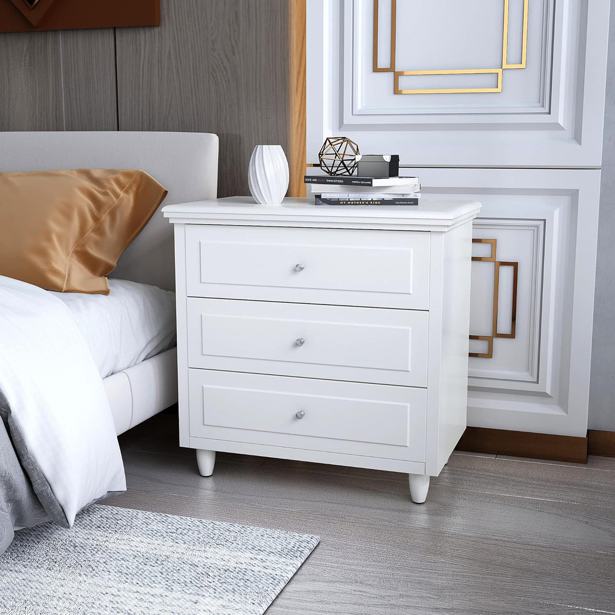 White 3 Drawer Nightstand L703