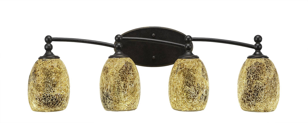 Four Light Bath Bar Dark Granite Finish with Gold Fusion Glass G77082