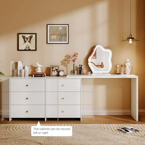 Modern Corner Vanity Table with LED Mirror and 6 Drawers T6010