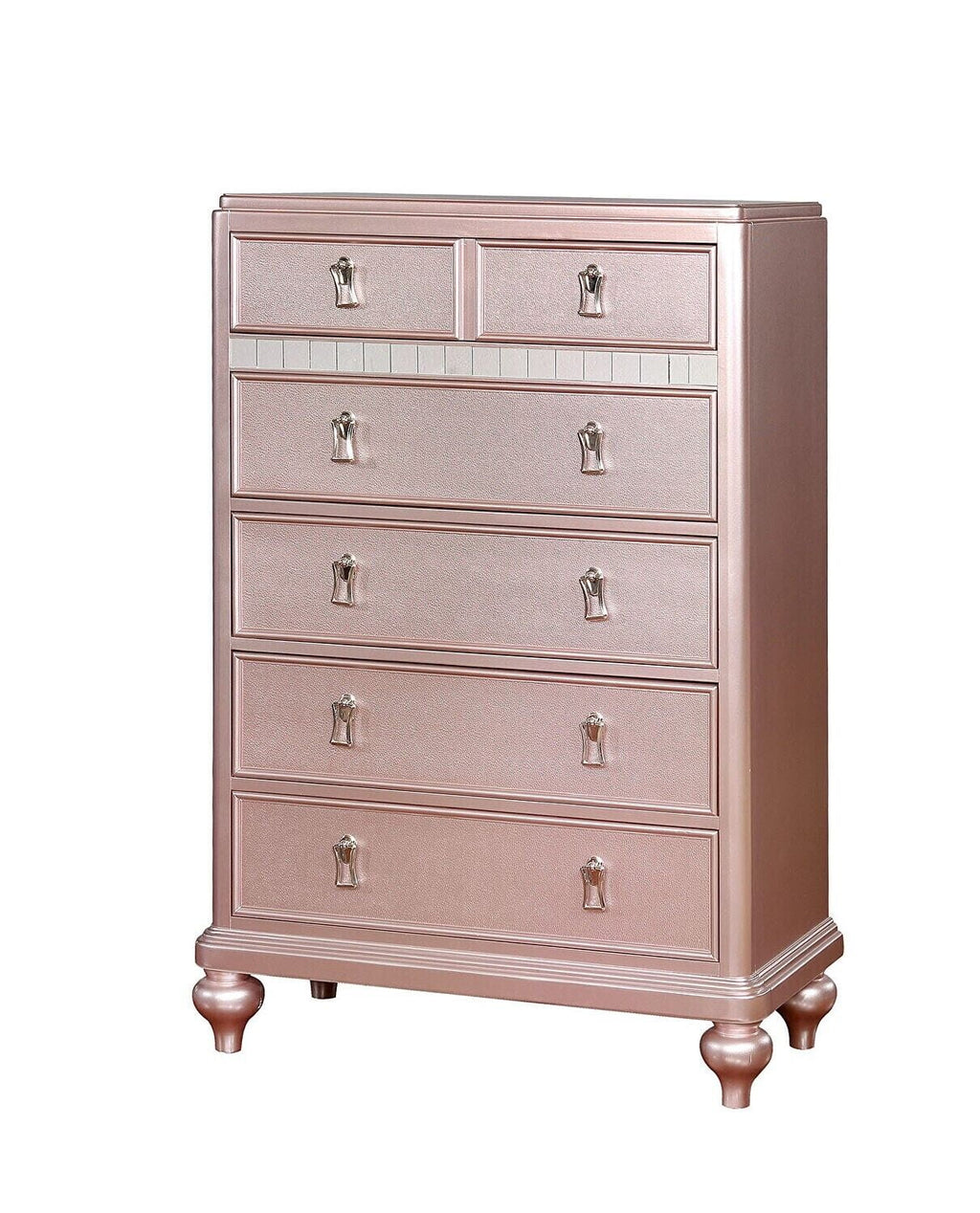 Rose Gold Twin Size Bed 6pc Set Dresser Mirror Nightstand Chest T6093